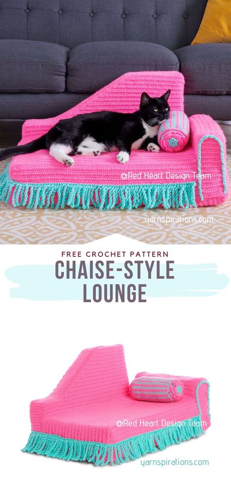 Our Favorite Crochet Ideas For Cats - Free Patterns Crochet Pet Bed, Homey Touches, Crochet Cat Bed, Crochet Pet, Crochet Cat Toys, Red Heart Super Saver Yarn, Cat Couch, Pet Things, Crochet Ball