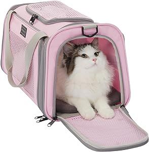 PETSFIT Cat Carrier, Pet Carrier Airline Approved, Cat Travel Carrier for Small and Medium Cats Under 12 Lbs, Soft Sided Kitten Carrier with Cozy Extendable Mat, Cat Carrier Bag, Pink Cat Travel Carrier, Cat Carrier Bag, Pink Pet, Travel Carrier, Cat Travel, Cat Carrier, Funny Profile, Funny Profile Pictures, Carrier Bag