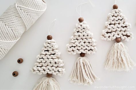 Macrame Christmas Tree Ornament - A Wonderful Thought Craft Hearts, Macrame Christmas Tree Ornament, Dahlia Wreath, Hand Embroidered Gifts, Trees Diy, Macrame Christmas Tree, Boho Crafts, How To Make Snowflakes, Simple Snowflake