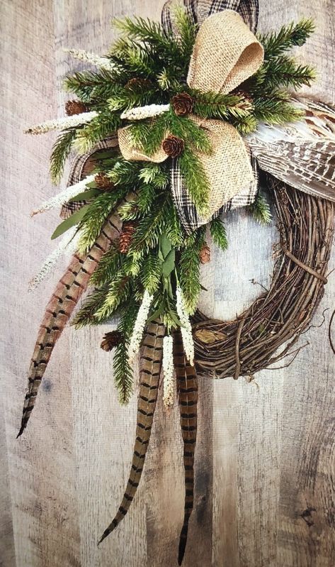 Pheasant feather wreath~ Pheasant Feather Decor, Diy Christmas Wreaths Ideas, Christmas Wreaths Ideas, Feather Wreath, Diy Christmas Wreaths, Wreaths Ideas, Christmas Ornament Wreath, Feather Decor, Christmas Wreaths To Make