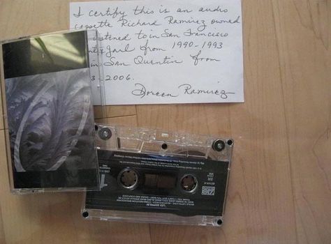 “I certify this is an audio cassette Richard Ramirez owned and listined to in San Francisco county jail from 1990- 1993 and in San Quentin 1993 - 2006. Doreen Ramirez“ Rare Icons, San Quentin, County Jail, Audio Cassette, Discord Server, San Francisco, Thing 1, Book Cover