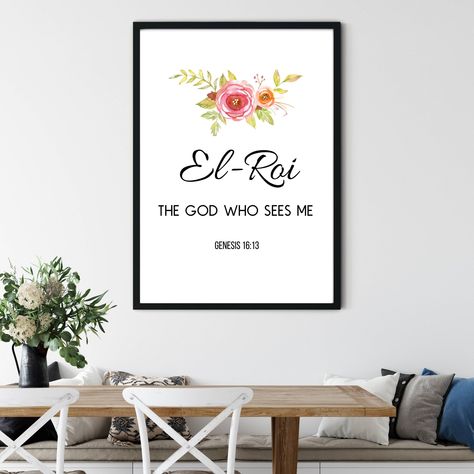 El Roi, The God Who Sees, Hebrew Name of God https://etsy.me/2PCUZkM Art With Scripture, The God Who Sees, God Who Sees, God Wall Art, Name Of God, Hebrew Names, Christian Decor, Names Of God, Bible Art