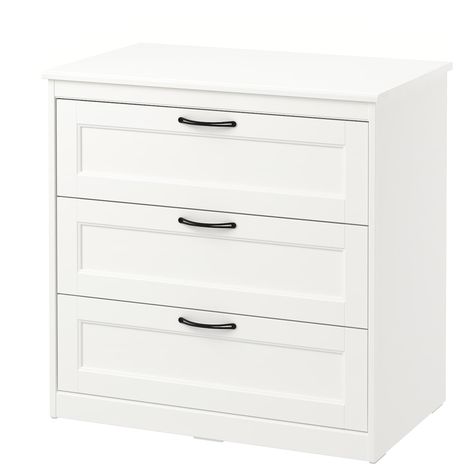 IKEA SONGESAND 3-drawer chest Short Dresser, Brown Dresser, Small Dresser, Plastic Foil, 3 Drawer Dresser, Drawer Space, 6 Drawer Chest, Set Of Drawers, White Chests