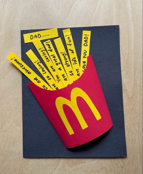 French fries craft card- A super fun card idea for kids to make as most of the kids like French fries. This will be a best craft card for Father’s day. DIY with simple and easy to follow steps. Not only for Father’s day, you can make it for mom, a friend etc. write your own messages for your dad or your loved one. Cards For Fathers Day Handmade, Dad Day Ideas, Birthday Craft Ideas For Dad, How To Make Fathers Day Cards, Ideas For Fathers Day Card, Cute Father's Day Gifts, Father's Day Cards Ideas, Cards Fathers Day, Creative Fathers Day Card Ideas