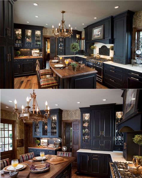 Modern Gothic Farmhouse Kitchen, Gothic Farmhouse Kitchen, Tudor Kitchen Remodel, Beautiful Kitchens Luxury, Cedar Farmhouse, Traditional Kitchen Design Ideas, Victorian Style Kitchen, Steampunk Kitchen, Moody Farmhouse