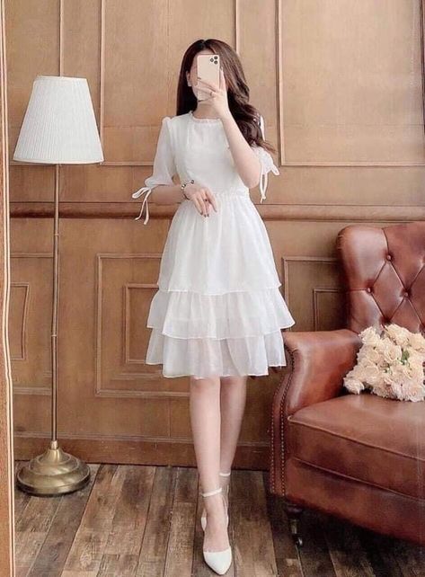 Wedding Dress Tea Length, Dress Tea Length, White Knee Length Dress, Tea Length Dress, Bride Sister, Elegant Dresses Classy, Trendy Dress Outfits, Korean Fashion Dress, Classy Dress Outfits