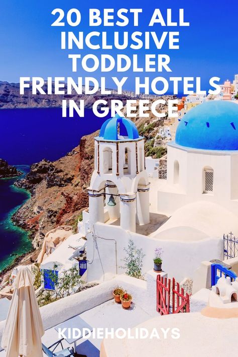 Discover the best all inclusive toddler friendly hotels in Greece including hotels with splash parks and near gorgeous beaches – all with amazing all inclusive options! #travel #holidays #greece #toddlerfriendly Greece On A Budget, Traveling To Greece, Greece Travel Outfits, Greece With Kids, Hotels In Greece, Greece Culture, Greece Honeymoon, Beach Hacks For Adults, Beach Hacks Clever Ideas