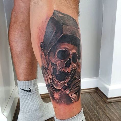 Welder Tattoo, Welding Tattoo, Welding For Beginners, Forearm Tattoo Quotes, Welding Design, Skeleton Love, Rose Tattoos For Men, Blow Torch, Scar Tattoo