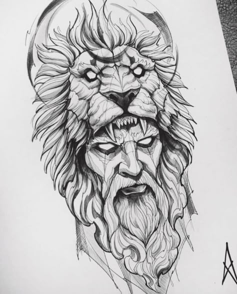 Lion Sketch Tattoo, Lion Art Tattoo, Zeus Tattoo, Lion Sketch, Lion Head Tattoos, Greek Mythology Tattoos, Head Tattoo, Lion Tattoo Design, Warrior Tattoos