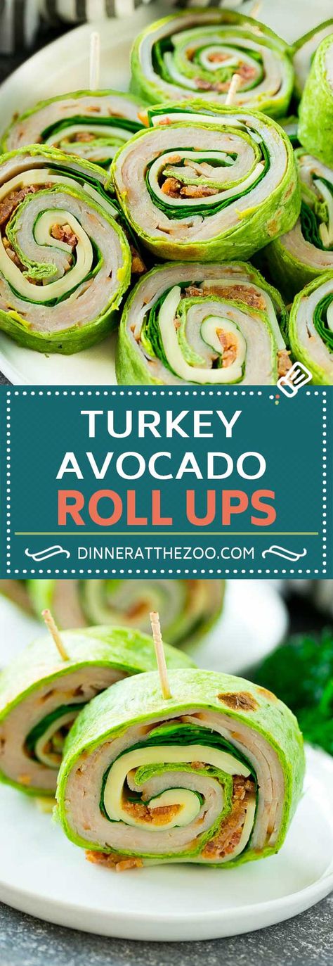 Turkey Avocado Roll Ups | Turkey Pinwheels | Turkey Roll Ups #turkey #avocado #pinwheels #rollups #sandwiches #wraps #lunch #dinneratthezoo Avocado Roll Ups, Sandwiches Turkey, Turkey Pinwheels, Turkey Roll, Turkey Avocado, Turkey Roll Ups, Super Bowl Food Healthy, Superbowl Food, Pinwheel Sandwiches