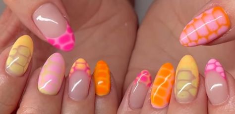 Orange Blooming Gel Nails, Summa Nails, Trip Nails, Blooming Gel Nails, Croc Nails, Preppy Nails, Hoco Nails, Teen Nails, Blooming Gel