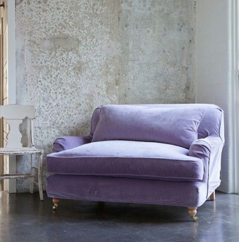 Lilac Loveseat. lavender, violet, purple, aubergine, velvet, sofa, couch, chair, gustavian, swedish rococo, furniture, concrete, brick modern, vintage Rachel Ashwell Shabby Chic Couture, Rachel Ashwell Shabby Chic, Purple Stuff, Smart Tiles, Maximalism, Take A Seat, Shabby Chic Furniture, Chic Furniture, Cool Furniture