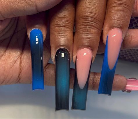 Blue And Red Nails Designs, Blue And Red Nails, Blue French Tip Nails, Blue French Tip, Long Acrylic Nail Designs, Glamour Nails, Colored Acrylic Nails, Work Nails, French Acrylic Nails