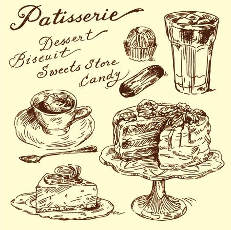 Hand drawn vintage food Illustrations vector 04 Doodle Food, Retro Illustrations, Recipe Drawing, Food Sketch, Vector Food, Vintage Food, Illustration Food, Vintage Drawing, Poster Designs