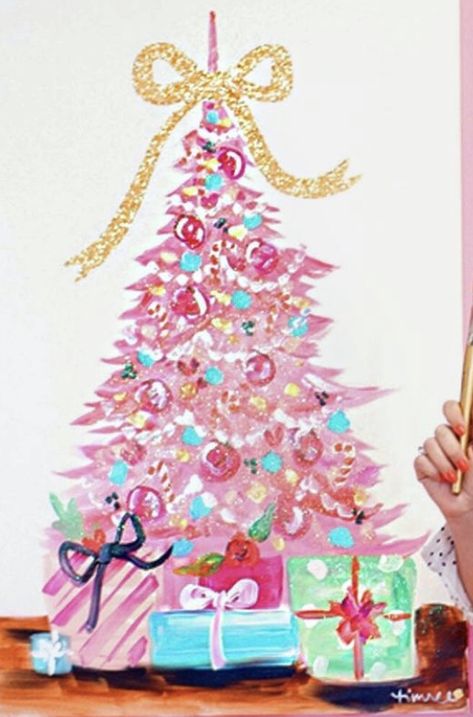 Christmas Tree Painting, Pink Christmas Tree, Tree Painting, Pink Christmas, Christmas Tree, Paintings, Christmas, Pink