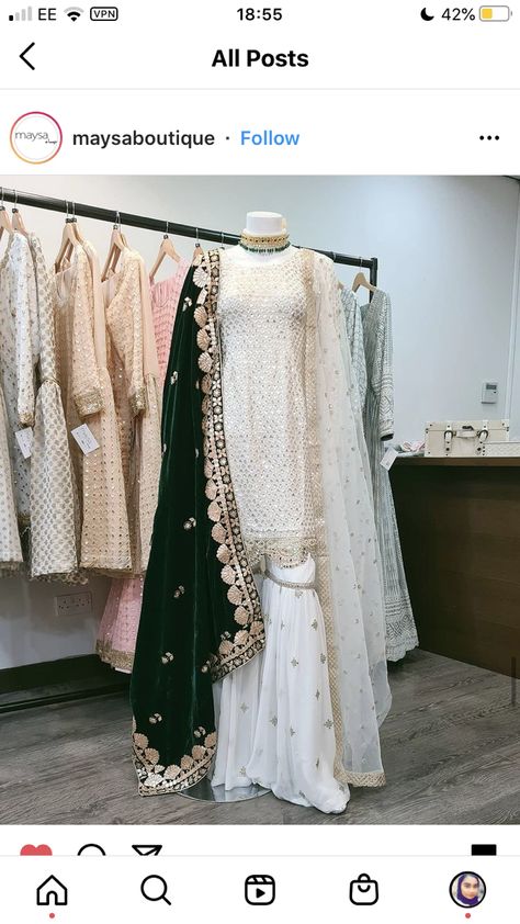 White And Green Nikkah Outfit, Pakistani Nikah Outfit White, Nikkah Dress Pakistani White Simple, Desi White Nikkah Dress, White Nikkah Garara Dress, Nikha Dresses Pakistani White, Pakistani Engagement Dresses, Garara Dress, Nikkah Outfit