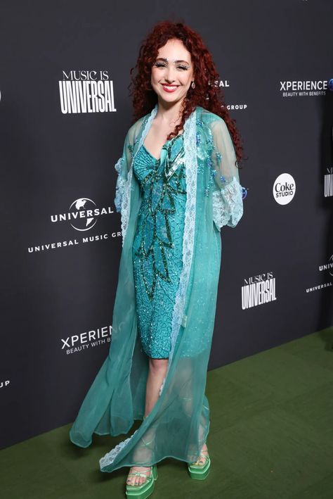 chappell roan at universal music's grammys 2023 afterparty at milk studios in los angeles, CA. photographed by rodin eckenroth for getty images.  february 5th, 2023 Chapelle Roan Casual, Chappell Roan Blue Dress, Chapple Roan Halloween Costume, Halloween Costumes Chappell Roan, Causal Chappel Roan, Chappell Roan Mermaid Outfit, Casual Chappell Roan Outfit, Chappell Roan Casual Outfit, Chappel Roan Halloween Costume