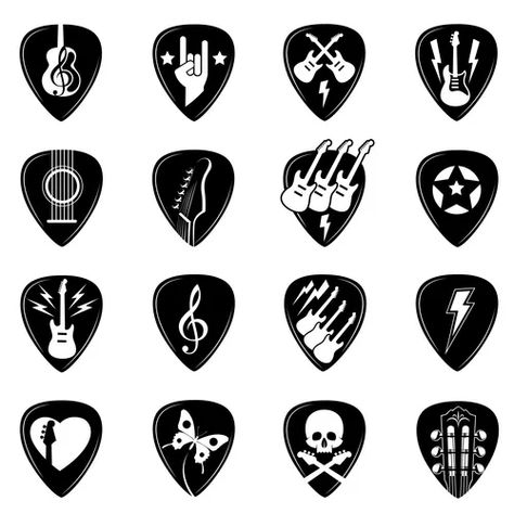 Icon with guitar and pick Royalty Free Vector Image How To Make Guitar Picks, Guitar Pick Drawing, Guitar Pick Tattoo, Guitar Pick Art, Guitar Doodle, Music Quilt, Tattoo Music, Guitar Vector, Wallpapers Cartoon