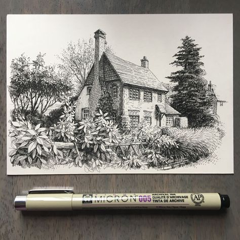 How to make an ink drawing of a house Drawing Of A House, Cottage Drawing, Pen Art Work, Ink Pen Art, Boho Art Drawings, Pen Art Drawings, Landscape Drawings, Ink Sketch, Landscape Illustration