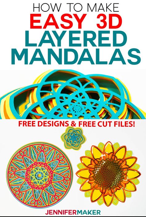 Easy 3D Layered Mandala - Free Designs and SVG Cut Files for Cricut Jennifer Maker, Layered Mandala, Blue Words, Cricut Projects Beginner, Free Cut Files, Cricut Free, Cricut Craft Room, Cricut Tutorials, Cricut Creations