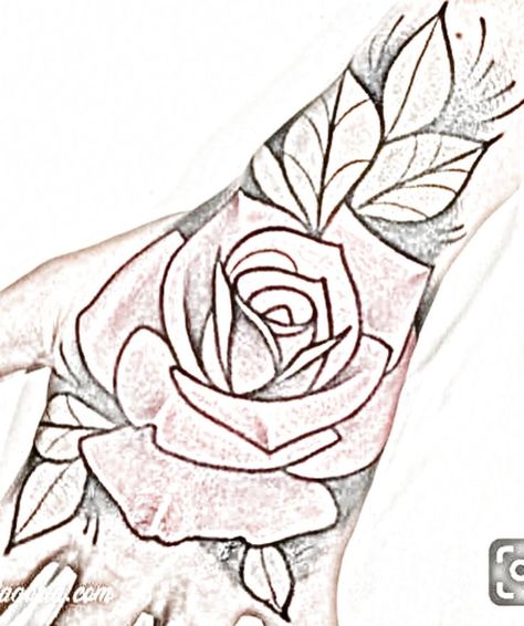 Rose Hand Tattoo Outline, Hand Tattoo Stencil For Women, Realistic Rose Tattoo Stencil, Hand Tattoos Pictures, Bishop Hat, Rose Tattoo Stencil, Realistic Flower Tattoo, Ancient Art Tattoo, Realistic Rose Tattoo