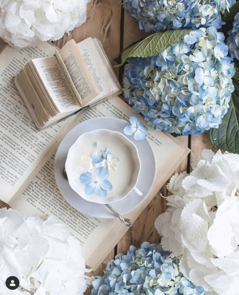 Hydrangea Cottage, Books And Flowers, Victoria Magazine, Light Blue Aesthetic, Blogger Tips, The Secret Garden, Coffee And Books, Instagram Summer, Tea And Coffee