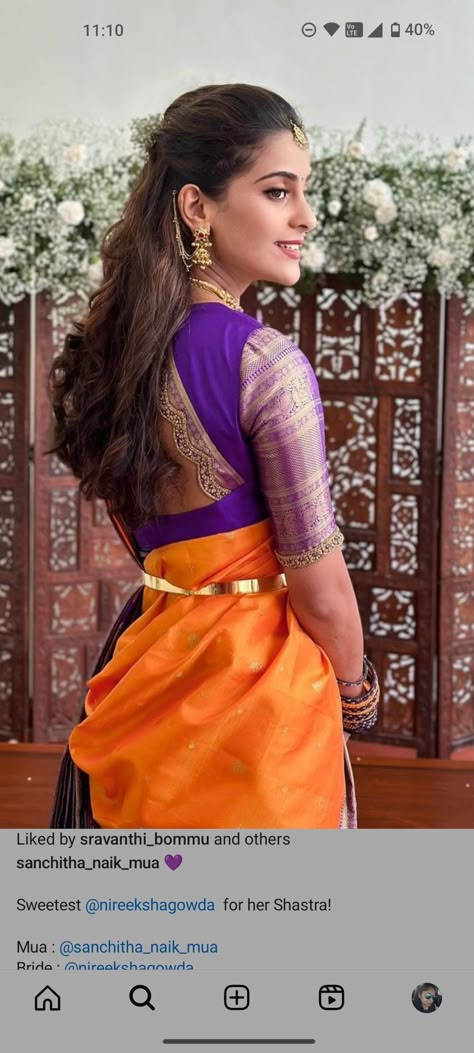 Hairstyles On Pattu Saree, Dark Blue Pattu Saree, Big Border Saree Blouse Design, Pattern Blouses For Sarees Pattu, Small Border Sarees, Big Border Saree, Sari Blouses, Pattern Blouses, Blouse Works