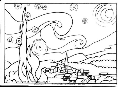 Starry Night Coloring Page, Christmas Coloring Books, Famous Artwork, Christmas Colors, Coloring Page, Color Me, Starry Night, Coloring Books, Coloring Pages