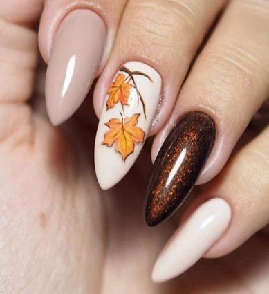 35+ Leaf Nails Art Ideas for your Fall – OSTTY Acrylic Nails Natural, Fall Leaves Nail Art, Nagellack Trends, Gel Nail Art Designs, Elegant Nail Designs, Fall Gel Nails, Fall Nail Art Designs, Cute Autumn, Thanksgiving Nails