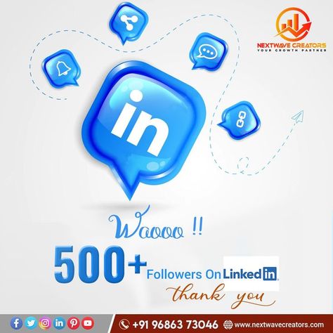 500+ followers on Linkedin, we cannot believe it! 😊❤ Our Linkedin Connection count has always been a slow grower compared to Instagram and Facebook. But We are proud as punch that we've had a sudden boost in numbers. Thank you to each and every one of you for your support since we started, we would have not reached these connection without you! And don’t forget to follow us @nextwavecreator Reach us at: 📱+91 9686373046 🌐 www.nextwavecreators.com Social Media Marketing Company, 500 Followers, Without You, Marketing Company, Bangalore, Media Marketing, Social Media Marketing, The Creator, Social Media