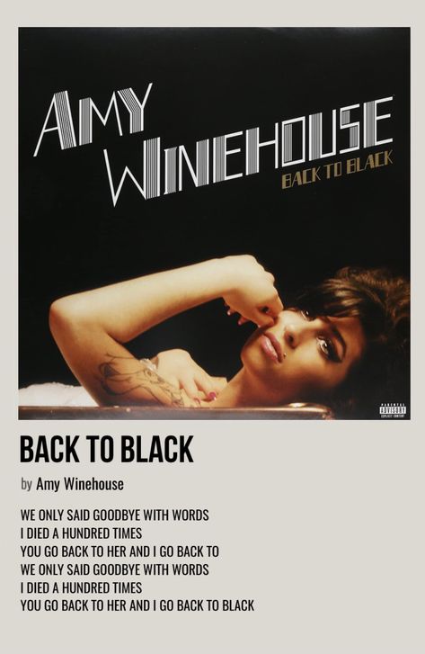 minimal polaroid song poster for back to black by amy winehouse Amy Winehouse Songs, Black Song, Minimalist Music, Music Poster Ideas, Vintage Music Posters, Film Posters Minimalist, Music Poster Design, Minimal Poster, Music Album Covers