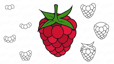 Berry Drawing Simple, Raspberry Drawing, Simple Drawing Ideas For Kids, Embroidery Doodles, Simple Flower Drawing, Simple Drawing Ideas, Doodles Illustration, Fruit Nails, Drawing Ideas For Kids