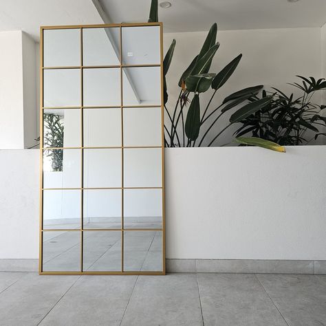 ✨ Introducing the GOLD MANHATTAN ✨ Elevate your home decor with our stunning MANHATTAN full-length grid mirror. Measuring an impressive 200x100cm, this luxurious mirror features a high-quality steel frame that exudes elegance and sophistication. Perfect for any space, the MANHATTAN can be hung portrait or landscape, or simply used as a leaning/floor mirror to create a statement in your home. Transform your living space with a touch of luxury and style. 🌟 📍 Available now in-store or online ... Black Window Mirror, Grid Mirror, Leaning Floor Mirror, Extra Large Mirrors, Champagne Mirror, Natural Mirrors, Walnut Mirror, Curved Mirror, Industrial Mirrors