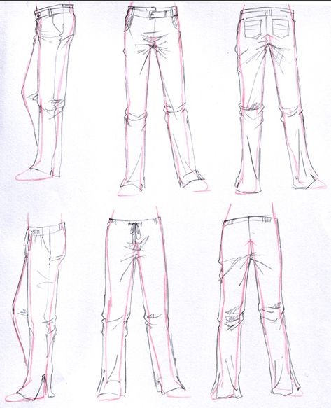 Anime Jeans Reference, How To Draw Pants, Drawing Poses Male, Side View Drawing, Drawing Men, Jeans Drawing, Back Drawing, Pants Drawing, Fashion Drawing Sketches