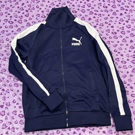 PUMA womens Iconic T7 Athletic Full Zip - Navy New... - Depop Puma Clothes, Puma Outfit, No Closet, I Got It, Free Fire, Puma Jacket, Rocker, Mario, Nike