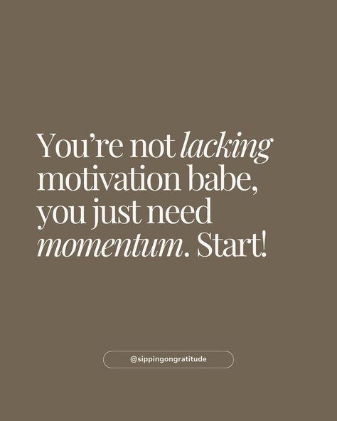 We can’t talk about motivation without discussing momentum✨ ⬇️ There’s a common misconception that if you’re falling behind it’s because you lack motivation, when actually what you lack is MOMENTUM. We are all motivated, and we all have our purpose and our “why” (the BIG reason we’re working toward a goal). What we lack at times is momentum. Momentum can be defined as a “state of motion” and in terms of our goals it’s the energy or motion we’re taking toward a goal. Once you build mom... Momentum Quotes Motivation, Lack Of Motivation Quotes, Lack Motivation, Falling Behind, Need Motivation, Lack Of Motivation, The Energy, Gym Motivation, Talk About