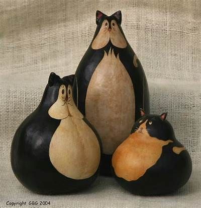 3 BW cats | Gourds crafts, Painted gourds, Gourd art Cat Gourd, Gorgeous Gourds, Halloween Folk Art, Gourds Birdhouse, Decorative Gourds, Hand Painted Gourds, Antique Folk Art, Gourds Crafts, Painted Gourds