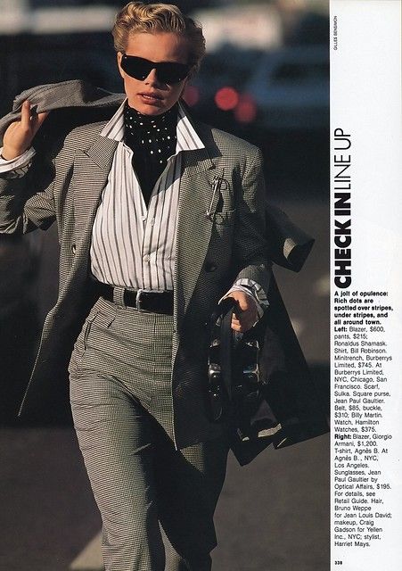 Elle Editorial, 80s Magazine, 70s Fashion Women, 80s Chic, 80s Womens Fashion, Gilles Bensimon, 80s Inspired Outfits, Menswear Women, 80 Fashion