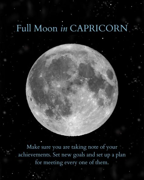 Full Moon in Capricorn : Make sure you are taking note of your achievements. Set new goals and set up a plan for meeting every one of them. Follow for more Witchin' Studies 🌝 Full Moon In Capricorn, Moon In Capricorn, Spell Books, Witch Spirituality, Capricorn Moon, Witchcraft Spell Books, Witch Spell Book, New Goals, Witch Spell