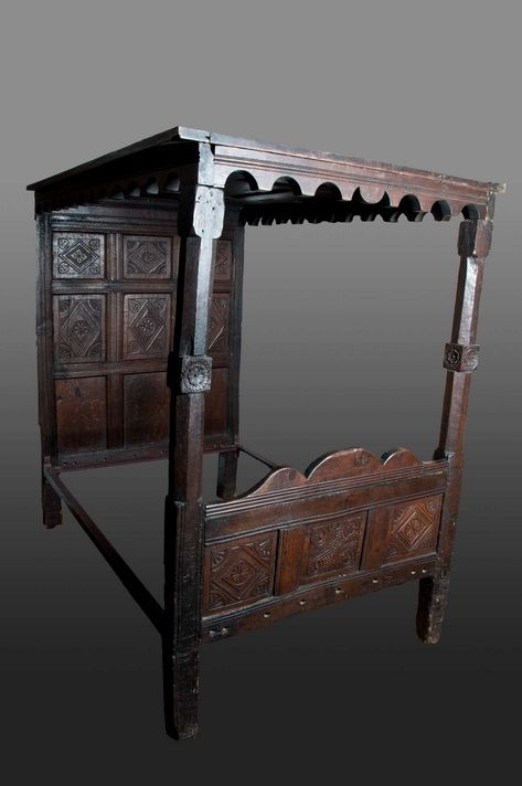 English Tudor carved bed - Marhamchurch Antiques Tudor Furniture, Century Bed, Tudor Decor, Medieval Bed, Tudor Dollhouse, Carved Bed, Bed Posts, Carved Beds, Bed Picture