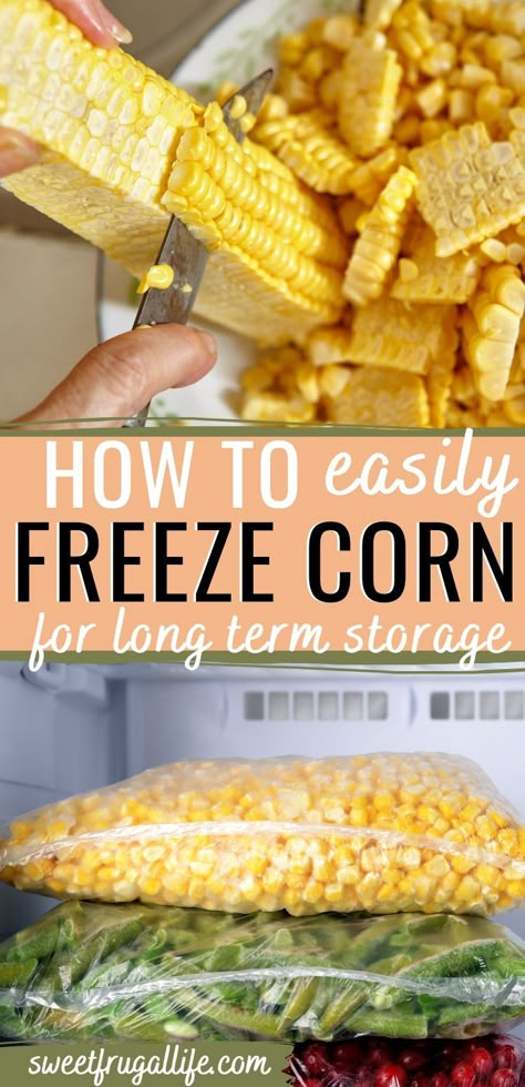 Frozen Sweet Corn Recipe, Freezing Fresh Corn, Freezing Corn, Sweet Corn Recipes, Freezing Vegetables, Canning Vegetables, How To Cook Corn, Canned Food Storage, Frozen Veggies