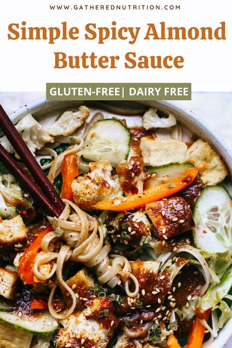 An incredibly simple almond butter sauce that you can throw on so many different meals! Try this with noodle bowls, over chicken or shrimp, or for dipping spring rolls in for a healthy dinner this week! Simple Pad Thai, Almond Butter Sauce, Homemade Spring Rolls, Take A Meal, Spicy Almonds, Pad Thai Sauce, Gluten Free Soy Sauce, Dairy Free Breakfasts, Asian Inspired Recipes