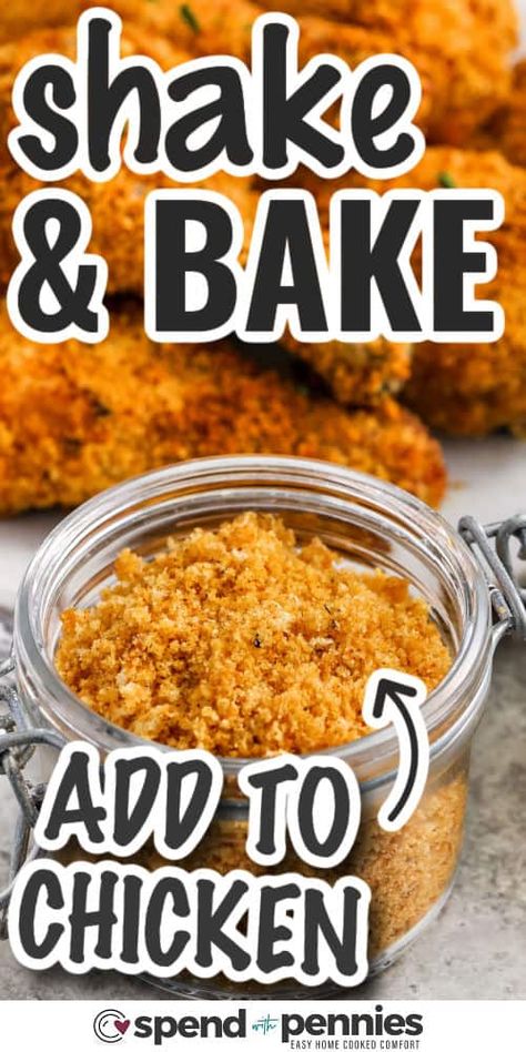 You can enjoy the fried chicken flavor from your oven or air fryer with this shake 'n bake recipe. Combine breadcrumbs and cornmeal with tasty seasonings. Add a little oil for a crispy coating on your chicken breasts or pork chops. Dip the meat in egg, dredge in the mix, and cook until crispy and juicy. It's a hit every time! This homemade mix makes the best shake-and-bake chicken ever! #spendwithpennies Chicken Drumstick Recipes Shake And Bake, Crispy Shake And Bake Chicken, Chicken Marinade For Oven Baked, Diy Shake And Bake Chicken, Shake And Bake Chicken Thighs, Shake And Bake Chicken Recipes, Homemade Shake And Bake Chicken, Chicken Shake And Bake, Shake And Bake Chicken