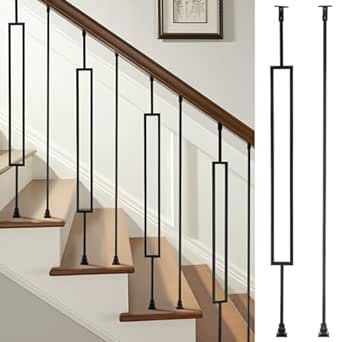 WICHEMI Wrought Iron Balusters, 16 Pack Hollow Stair Spindles 1/2" Deck Balusters for Staircase Interior Square Metal Stair Railing with 32 Baluster Fixed Swivel Shoes - 8 Square & 8 Straight Staircase Metal, Metal Spindles, Deck Balusters, Metal Stair Railing, Stair Spindles, Iron Balusters, Metal Stairs, Stair Railing, Luxury Store