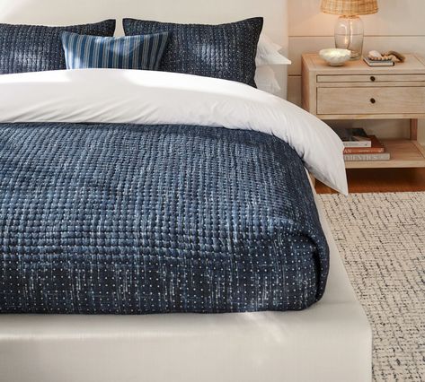 Navy Blue Bedding, Cross Stitch Quilt, Gray Bedspread, Reclaimed Wood Beds, Navy Bedding, Pottery Barn Teen Bedding, King Size Blanket, Office Storage Furniture, Teen Furniture