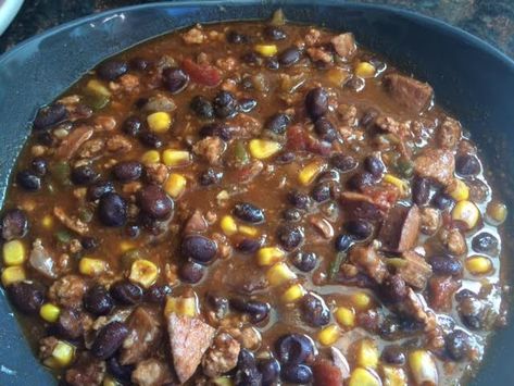 Black Bean And Andouille Sausage Soup, Andouille Sausage Chili, Chili With Andouille Sausage, Chorizo Black Bean, Sausage Chili Recipe, Black Bean Chili Recipe, Andouille Sausage Recipes, Chili Recipe With Black Beans, Sausage Chili