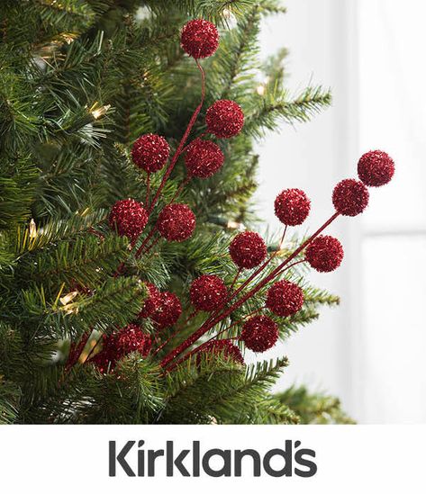 Add tree picks to your Christmas tree decor and ornaments to complete the festive look! Tap the photo for more inspo. Kirklands Christmas, Christmas Red And White, Christmas Tree Picks, Christmas Pic, Christmas Entryway, Dream Christmas, Tree Inspiration, Christmas Diy Ideas, Festival Of Trees