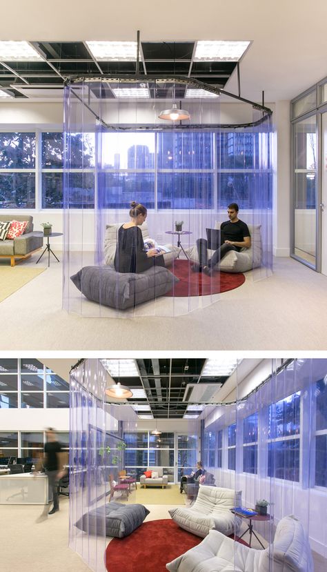 This New Office Design Is Filled With Secluded Areas To Relax Or Work In New Office Design, Startup Office, Office Space Design, Office Lounge, Student House, Glass Walls, Workspace Inspiration, Lounge Design, Office Seating