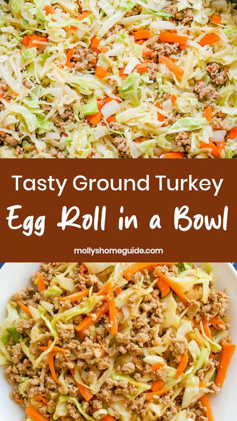 Discover a delicious and easy dinner idea with this flavorful ground turkey egg roll in a bowl recipe. Packed with savory flavors and fresh veggies, this dish is perfect for busy weeknights or meal prep. Make a big batch to enjoy throughout the week or bring it to your next potluck for a crowd-pleasing option. This recipe simplifies the classic egg roll into a tasty one-pan meal that everyone will love. Ground Turkey Recipes With Vegetables, Optavia Egg Roll In A Bowl, Eggroll In A Bowl With Ground Turkey, Meatless Egg Roll In A Bowl, Supper Ideas With Ground Turkey, Egg Roll In A Bowl Easy, Deconstructed Egg Roll Pioneer Woman, Dinner Recipe With Ground Turkey, Egg Roll In A Bowl Turkey