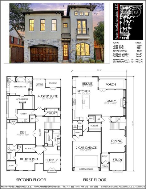 Two Story House Plan E3326 2 Story House Plans, 2 Story House, Two Story House Design, Unique House Plans, Little House Plans, Two Story House Plans, Two Story House, Free House Plans, Garage House Plans